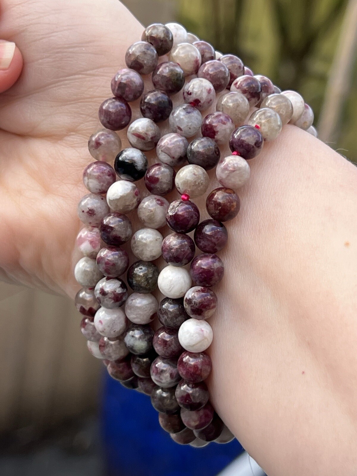 High Grade Pink Tourmaline Plum Blossom Quartz Crystal Beaded Bracelet 6mm AAA+