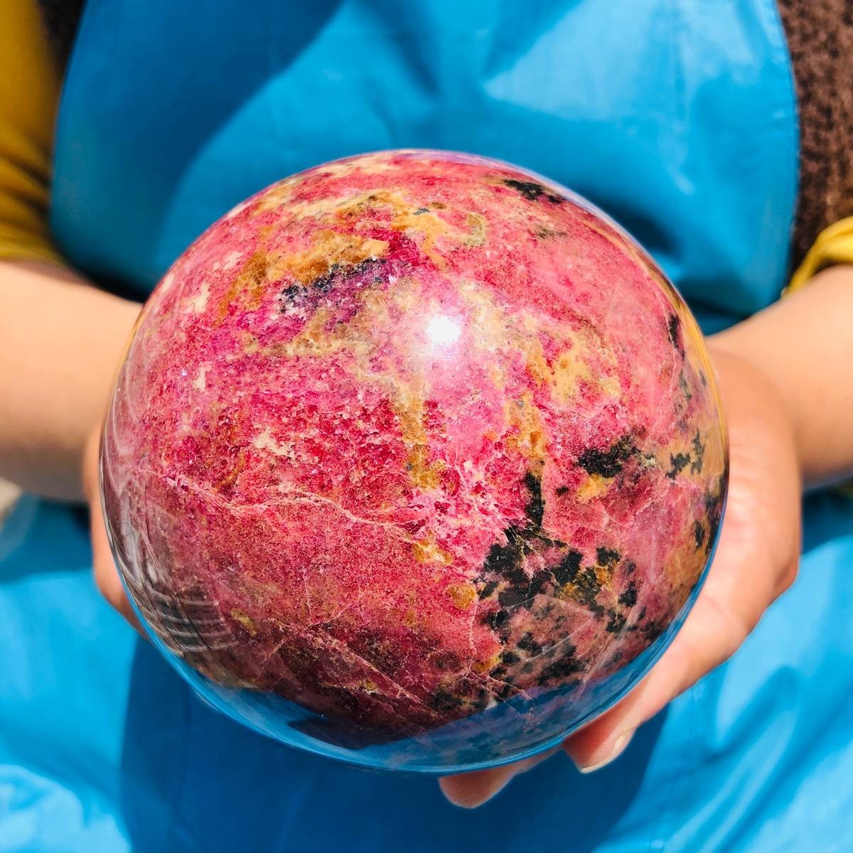4.4 LB Natural Rhodonite Crystal Sphere Pink Black Healing Gem Stone 4795