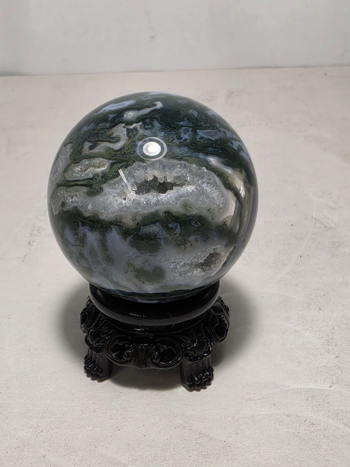 Polished Moss Agate Druzy Quartz Sphere Crystal Ball Natural Mineral 2.5 In Dia