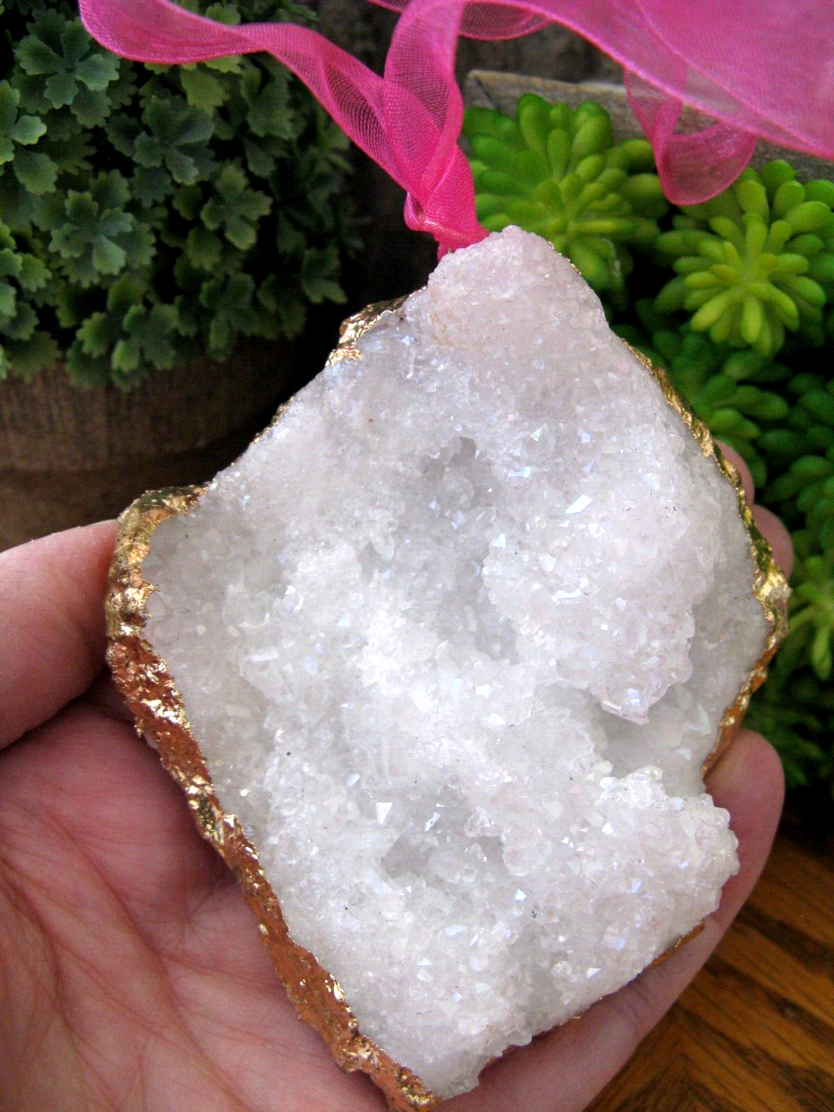 New XXL Angel Aura Natural Quartz Crystal Druzy Geode Christmas Ornament