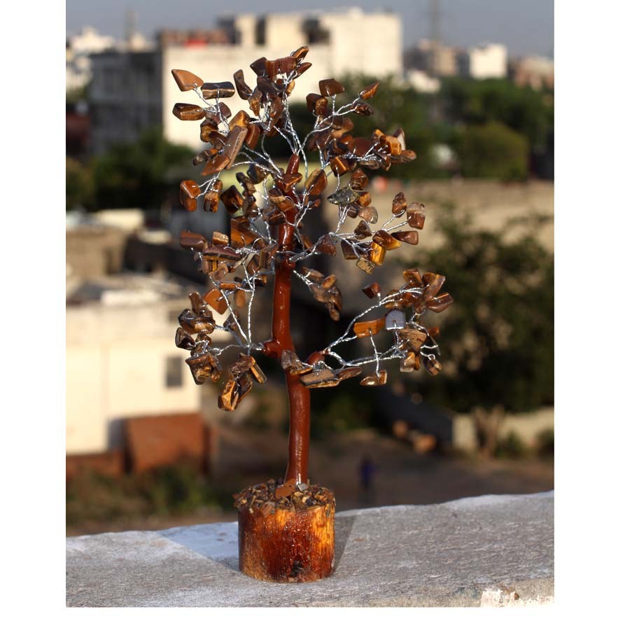 TIger Eye 300+ Gemstones SIlver Branch Tree Decor 10.5″ MJ