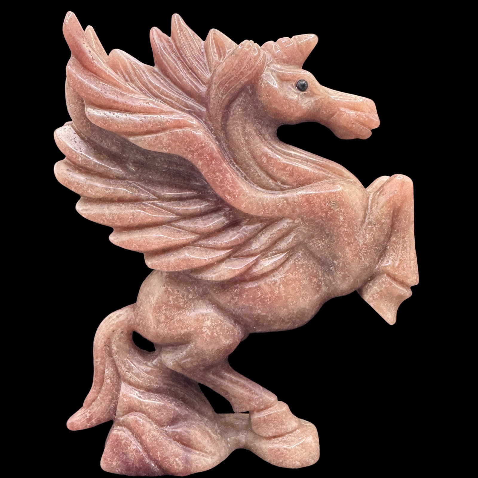 Hand Carved Natural Strawberry Quartz Pegacorn, Symbol of Pure Heart & Elevated