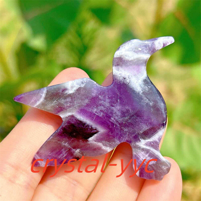 2″+ Natural Dreamy Amethyst Humming Bird Carved Quartz Crystal Skull Reiki 1pc