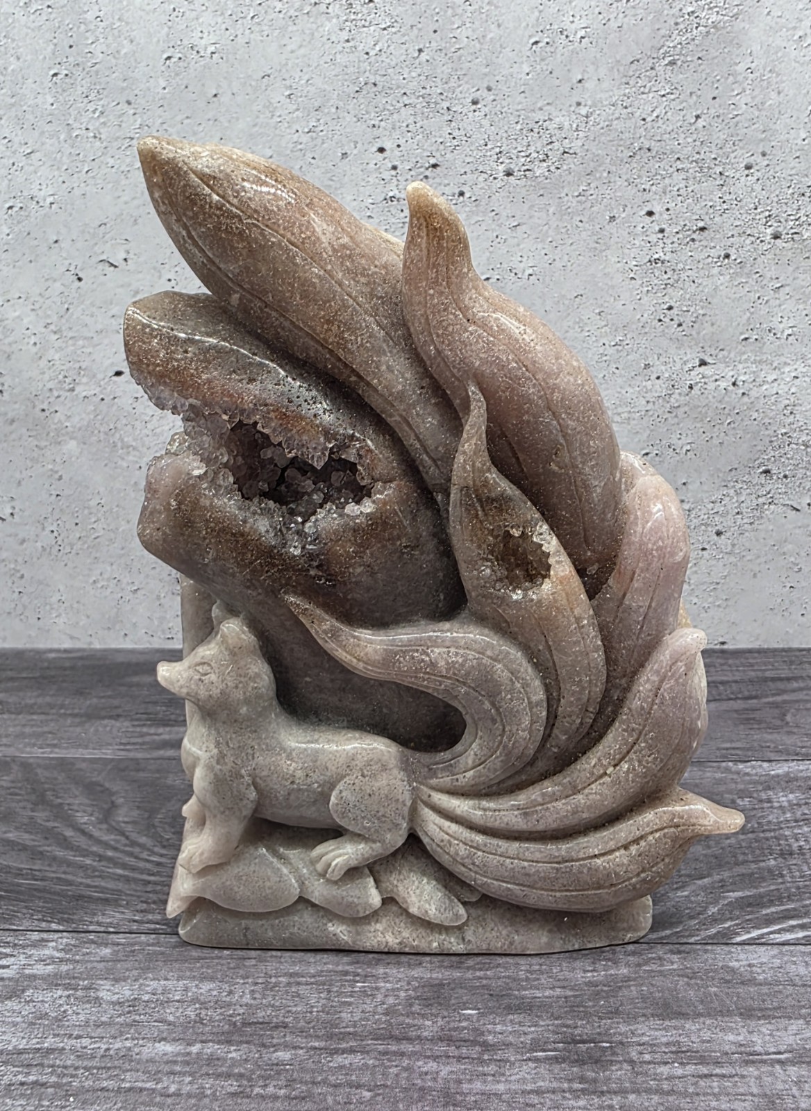 Pink Amethyst Druzy 9 Nine Tailed Fox Hand Carved Crystal Sculpture 2lb 10oz