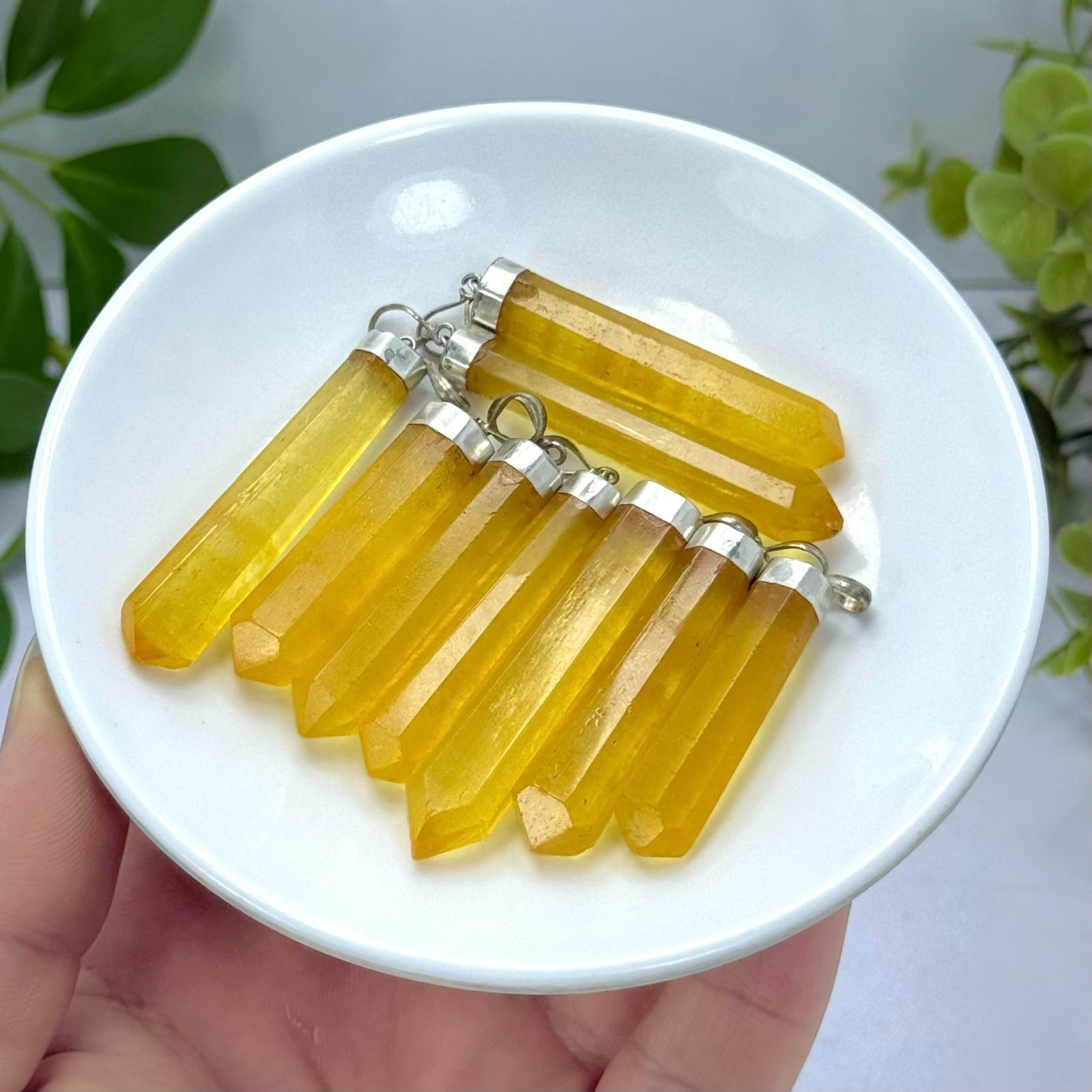 9 Pcs High Quality Polished Orange Calcite Crystal Pendants, Orange Calcite Pend
