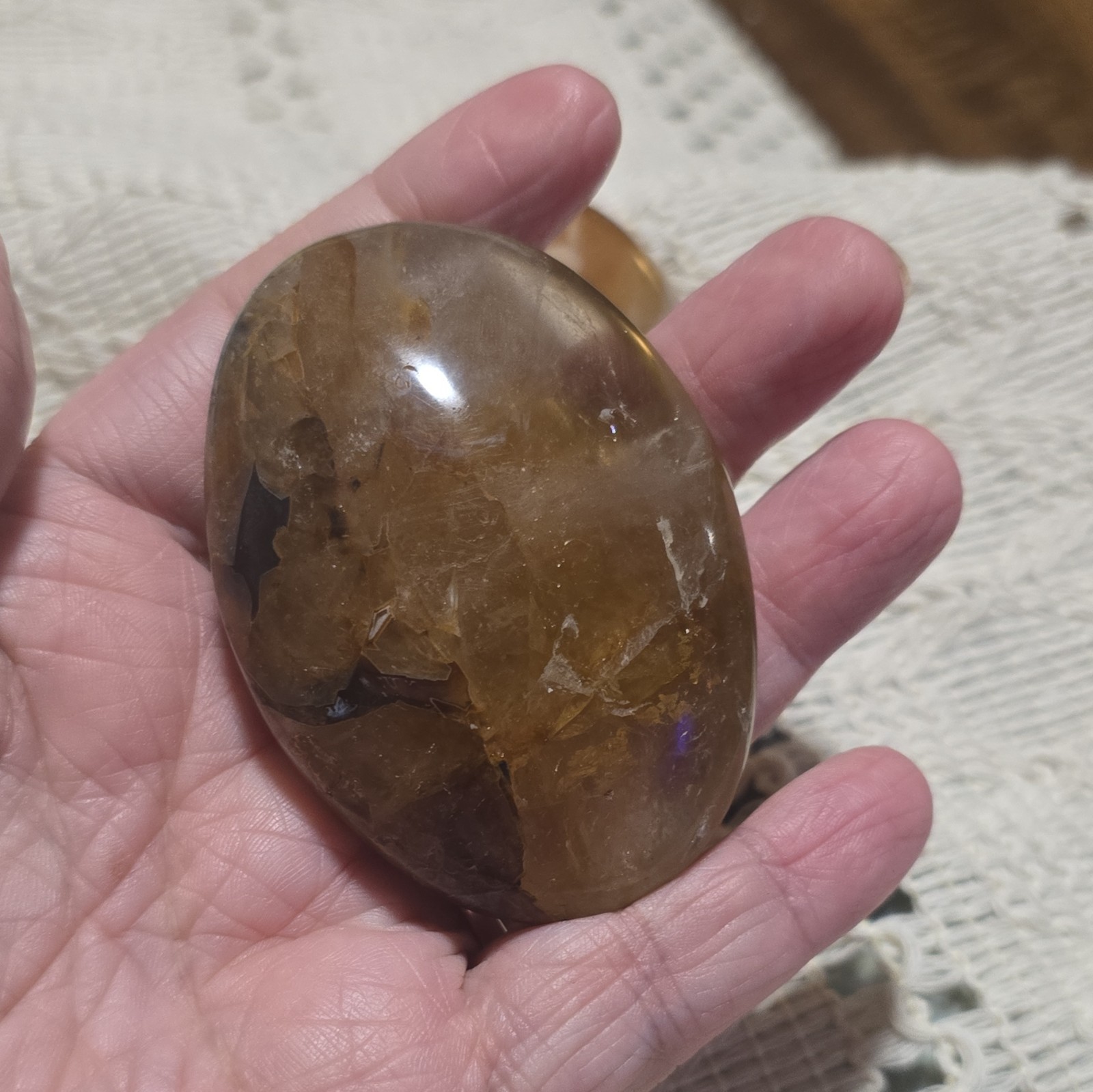 Polished Golden Healer Palmstones Lot of 3 Oval Palm Stones Polished Crystals
