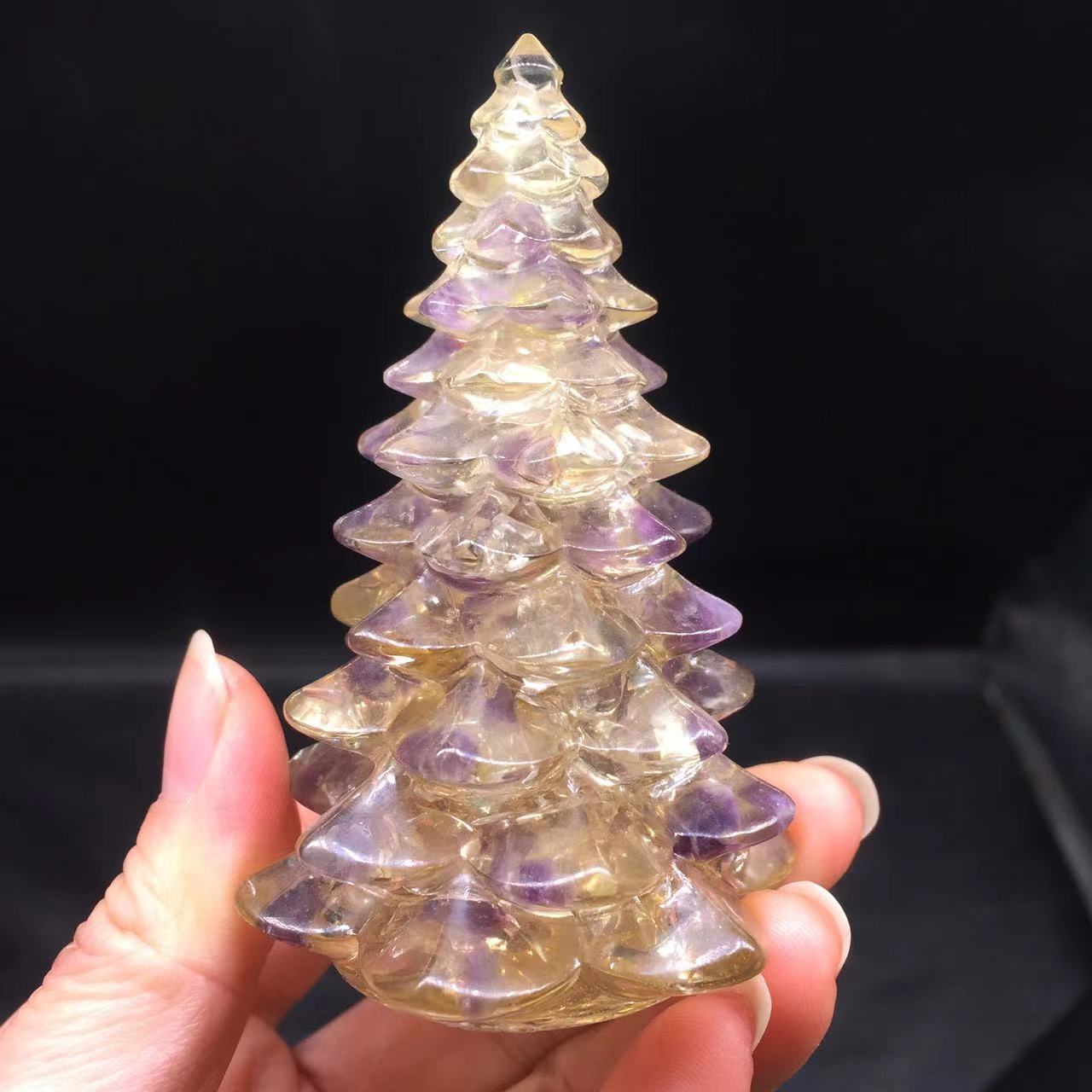 Natural Ametrine Quartz Crystal Chips Resin Christmas Tree Healing Decorate 1Pc
