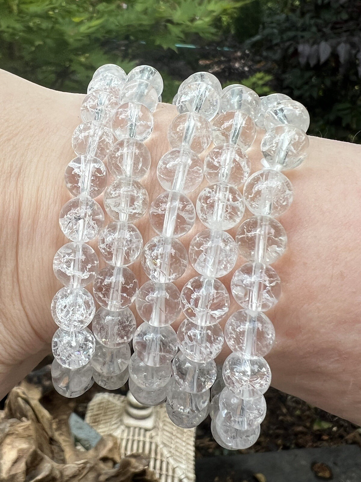 Fire And Ice Clear Quartz Beaded Brazilian Bracelet AAA+ 6mm