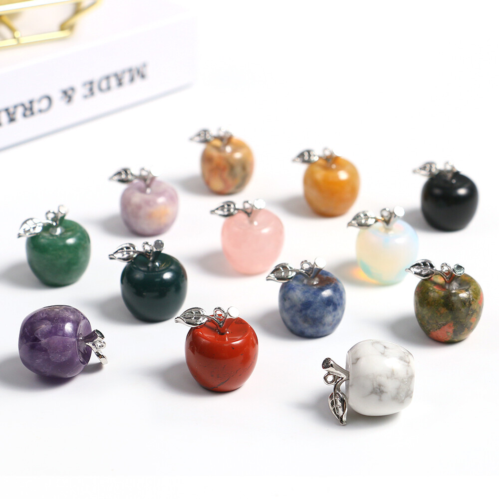 Mini Gemstones Hand Carved Apple Pendant Crystal Reiki Chakra Healing Beads DIY