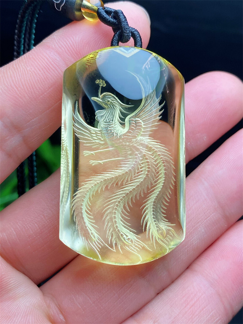 41.3g Top Natural Citrine Quartz Carved Crystals Phoenix Skull Healing Pendant