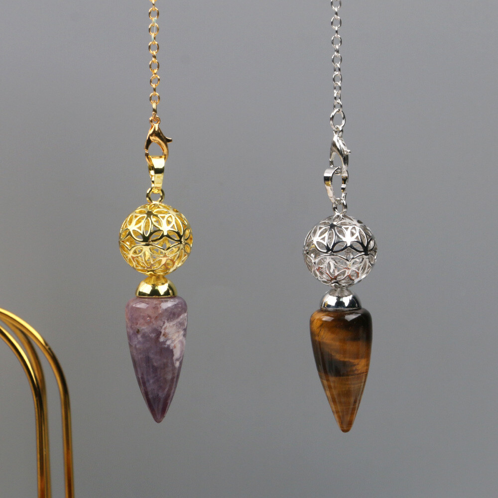 1pc Bullet Cone Crystal Chakra Chain Pendulum Quartz Stone Metal Dowsing Pendant