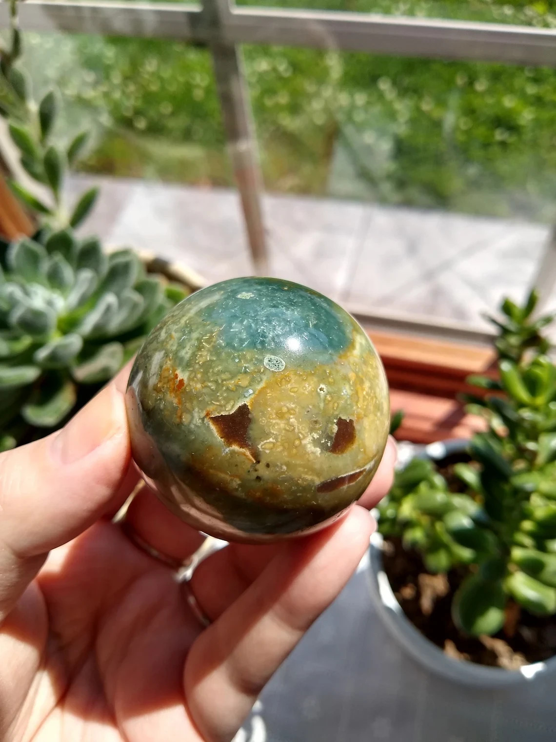 Fancy Jasper Sphere, The Supreme Nurturer Stone, Jasper Gemstone Crystal Heart