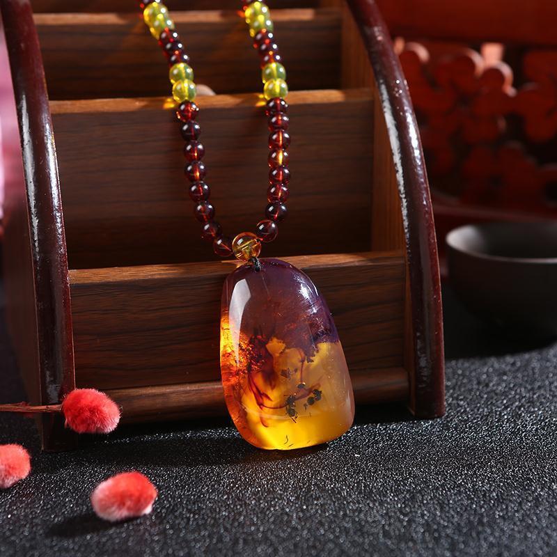 Natural Amber Insect Pendant Fossil Necklace Handmade Ethnic Style Unisex