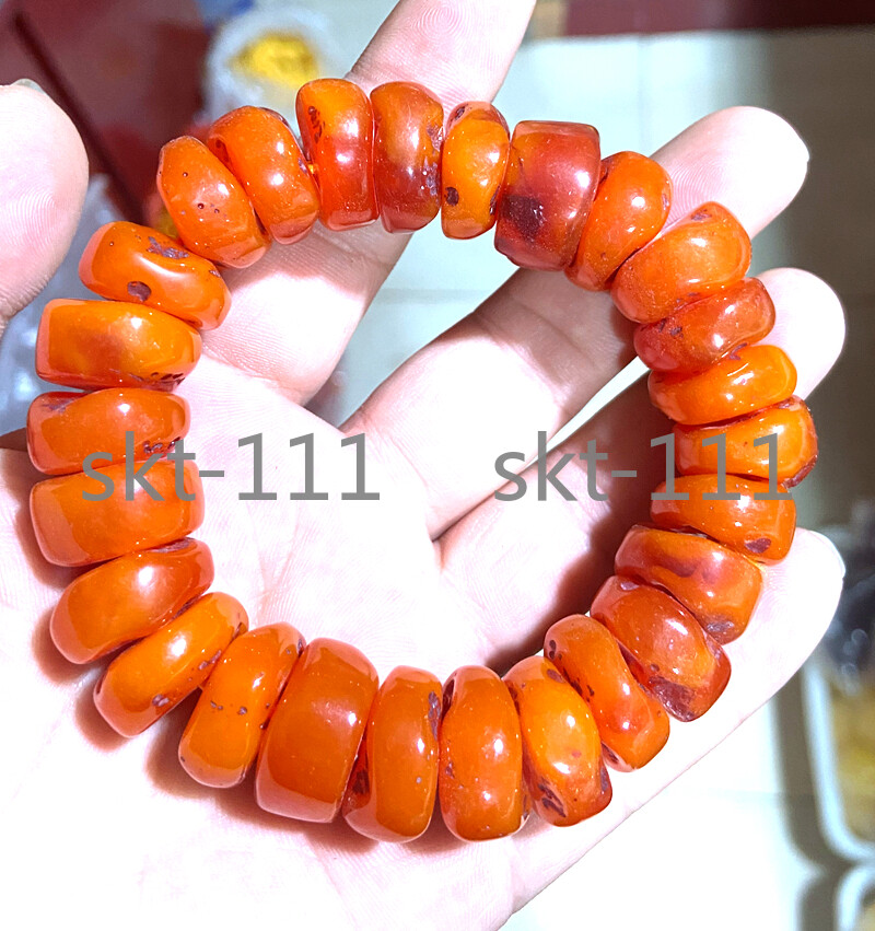 0 Certificate 8*18mm Natural old Mexico orange beeswax Amber Bracelet 7.5“