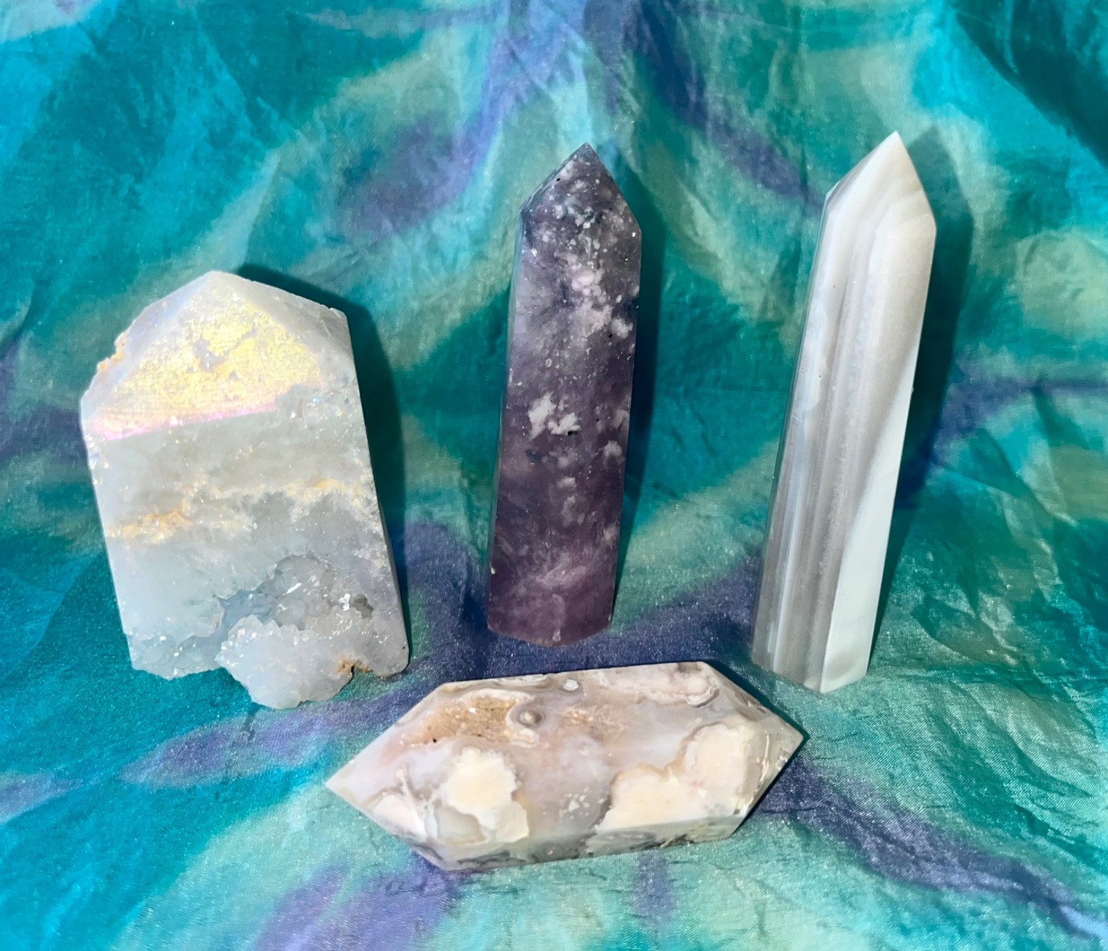 🌸 Flower Agate DT Aura Quartz Pink Tourmaline Banded Agate crystals reiki 258g