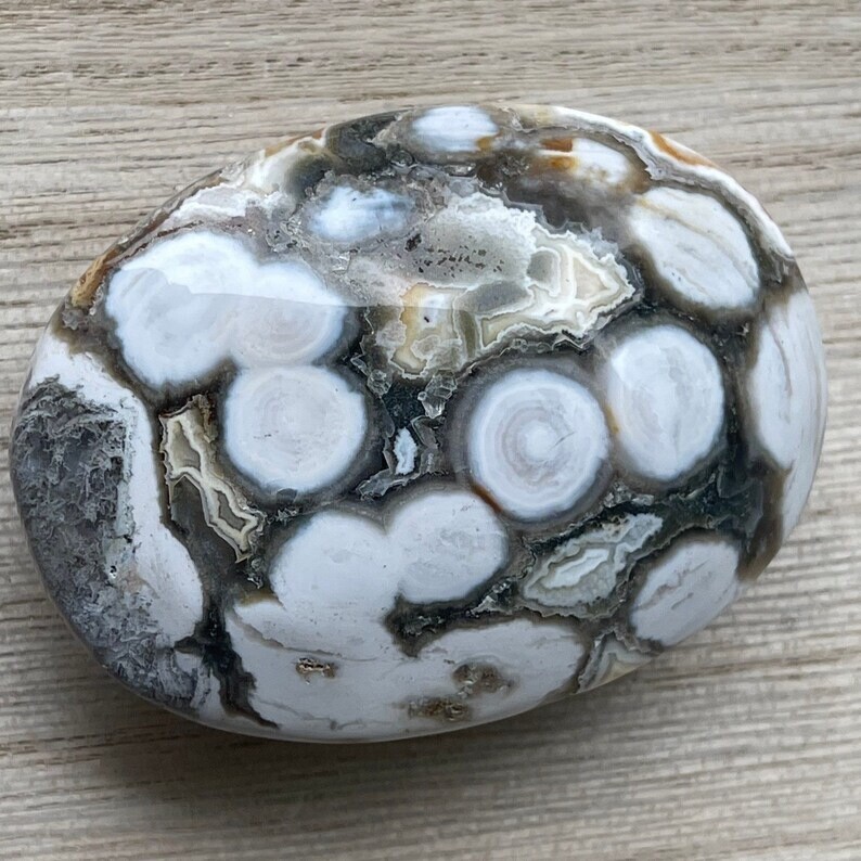 8th Vein Ocean Jasper Big Palmstone with Orbs and Quartz Collectors Crystal