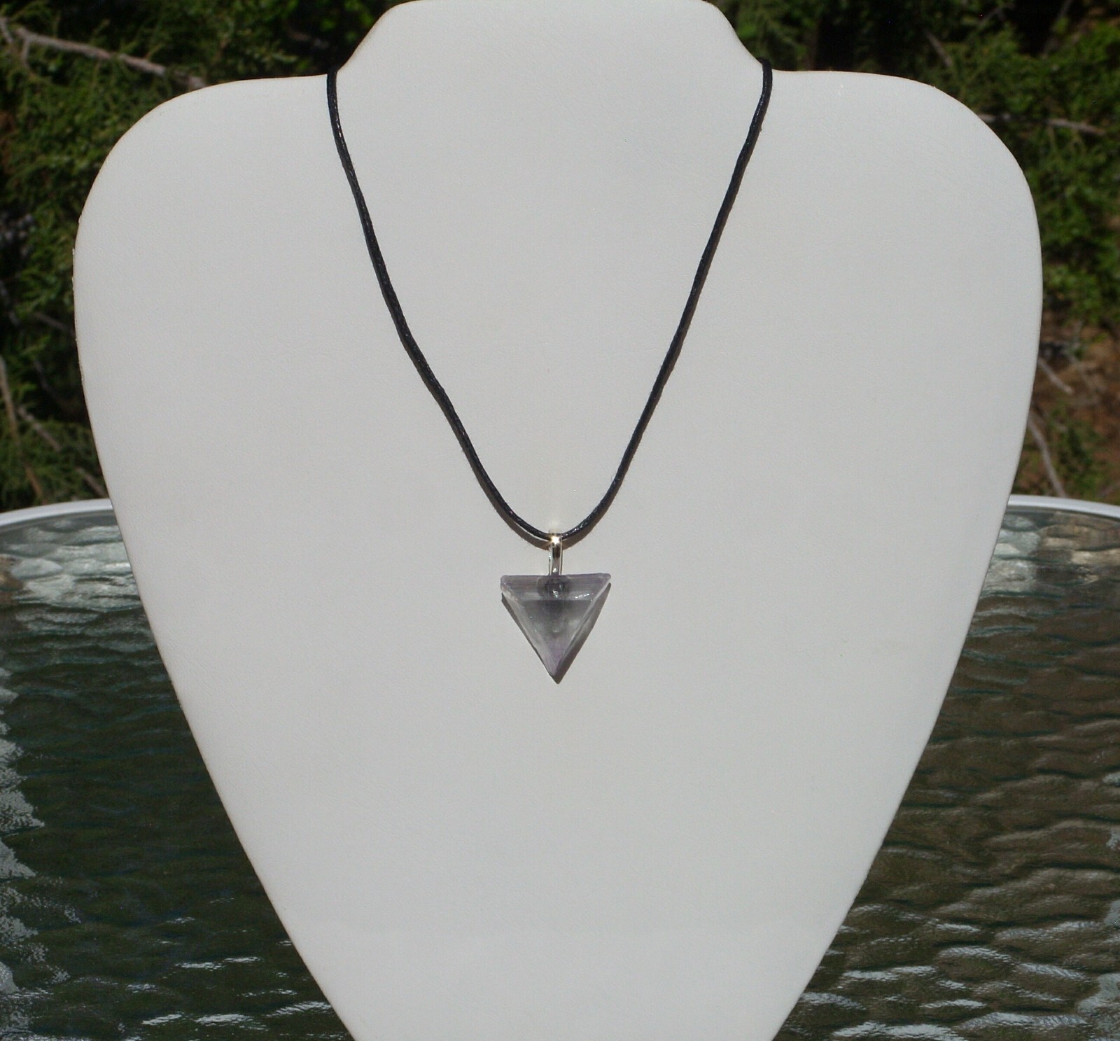 Purple Clear Fluorite Raw Rough Triangle Free Form Crystal Pendant Necklace