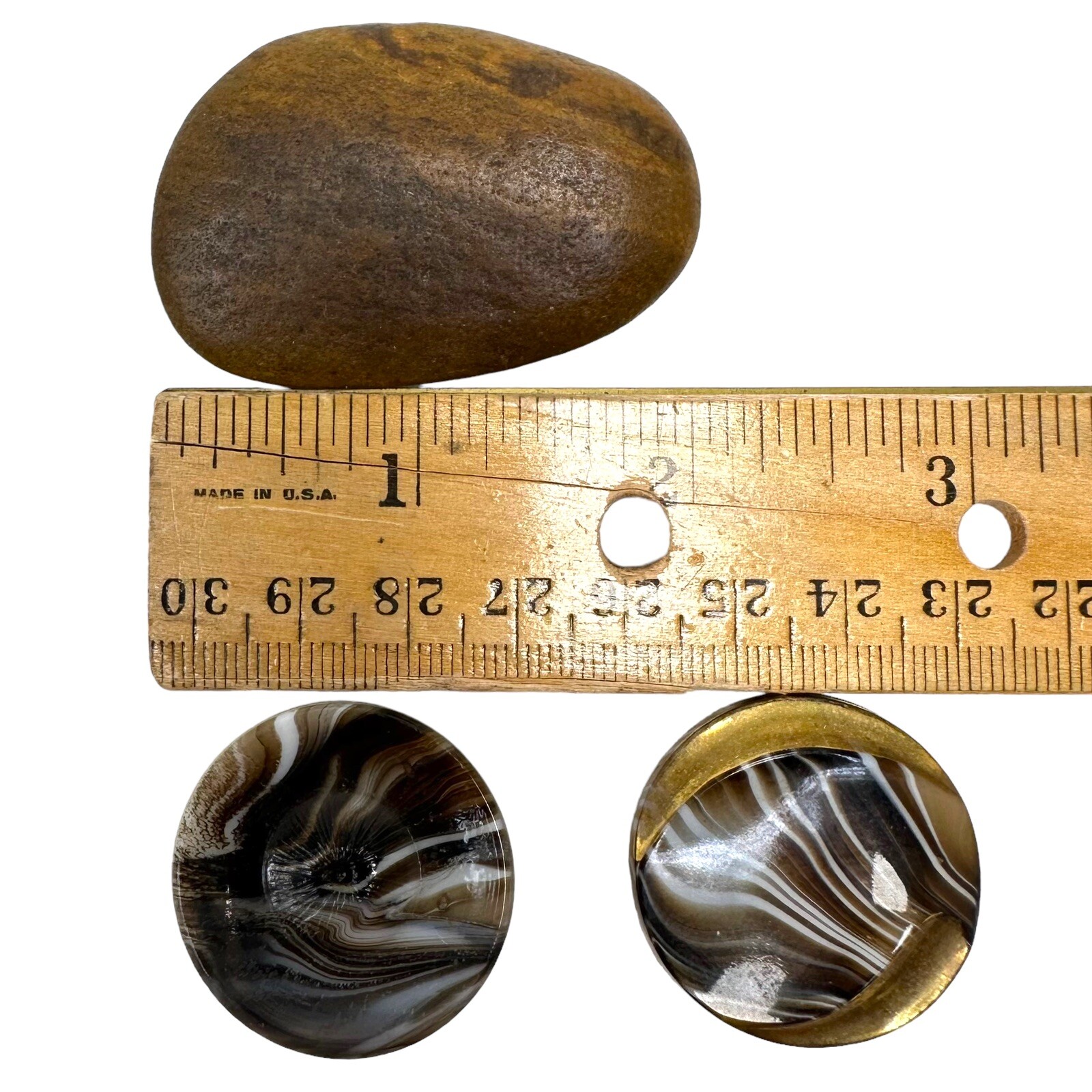 Vintage Concave Striped Worry Stone Set Of 2 And Interesting Flat Rock