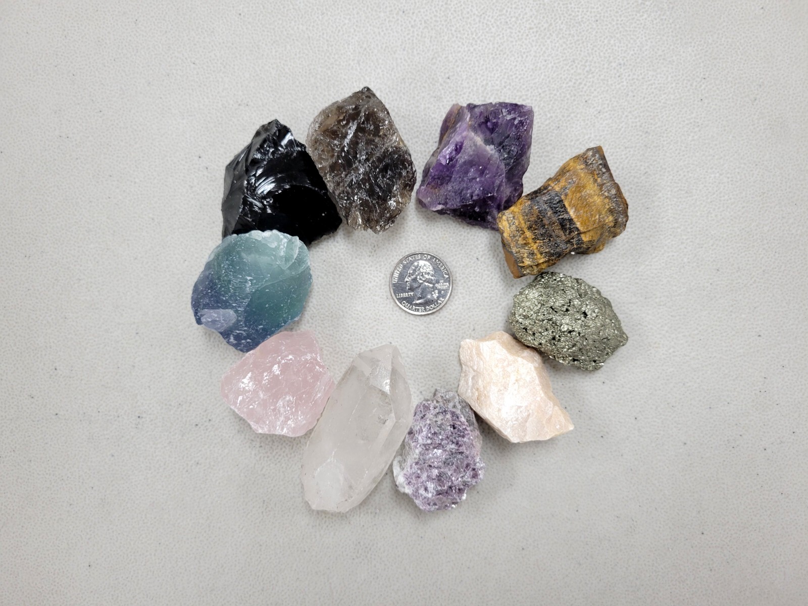 10 Piece Crystal Starter Gift Set Raw Healing Gemstones Pack for Beginners