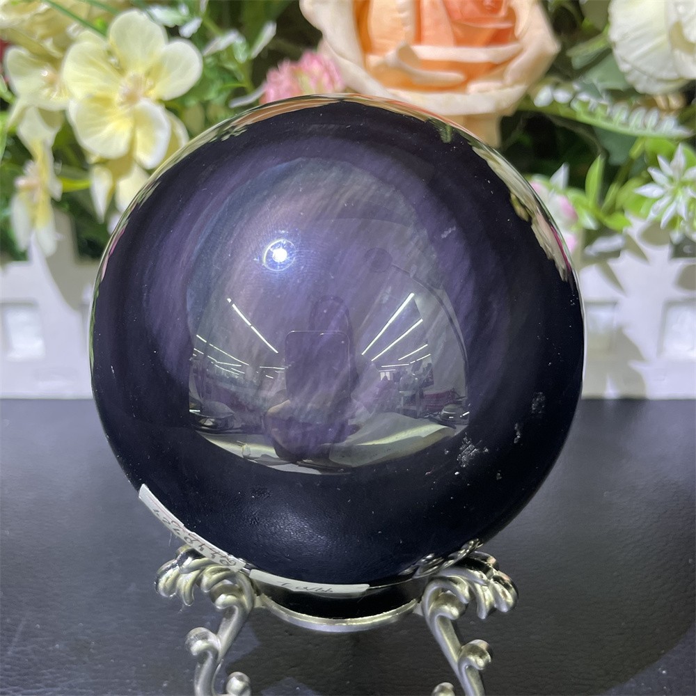 2LB 3.5″ Natural Rainbow Obsidian Sphere Ball Carved Crystal Quartz Decor Reiki