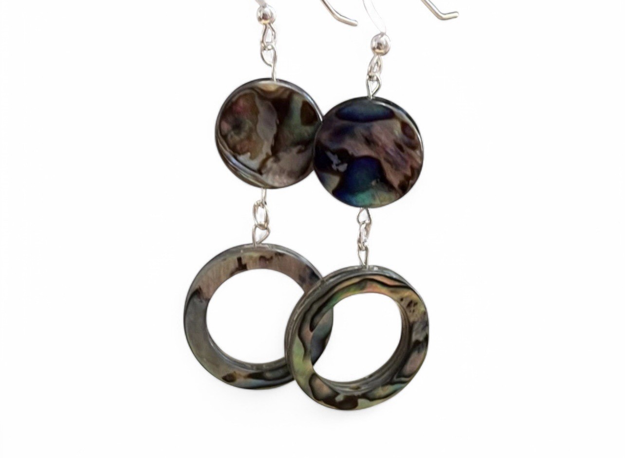 Abalone Genuine Hoop Shell .925 Sterling Silver Earrings GORGEOUS