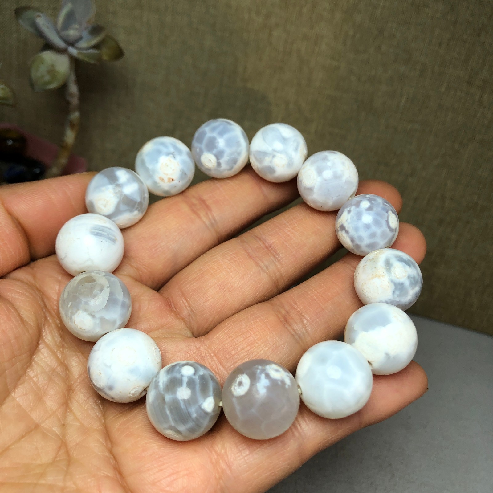 1pcs wholesale Natural sakura rough Crystal chain beads bracelet 15-16mm A2792