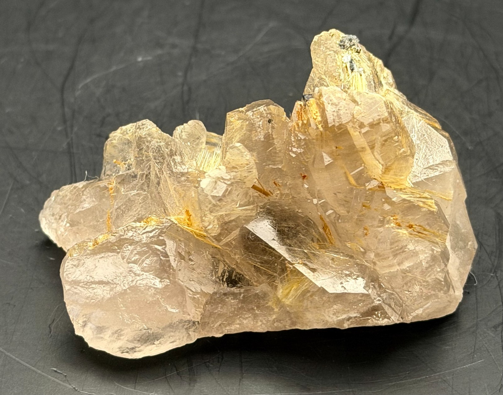 Golden Rutilated Quartz Cluster with Both Internal and External Rutile Sprays