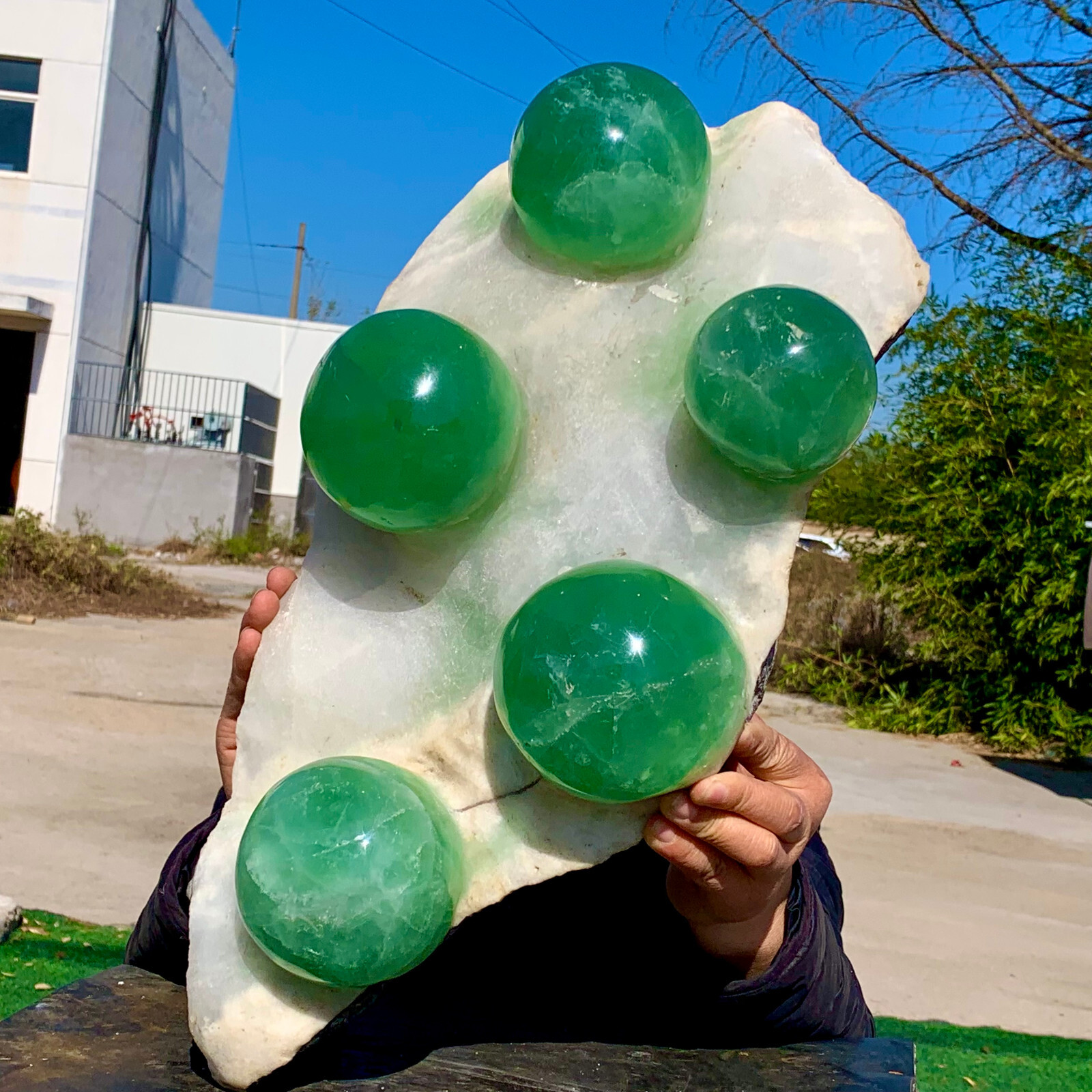 34.54LB Natural green spherical fluorite crystal cluster mineral sample