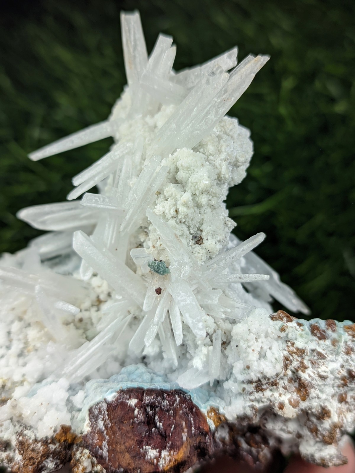 New Find White Aragonite with Blue Malachite on Matrix Limonite, Specimen – Pak.