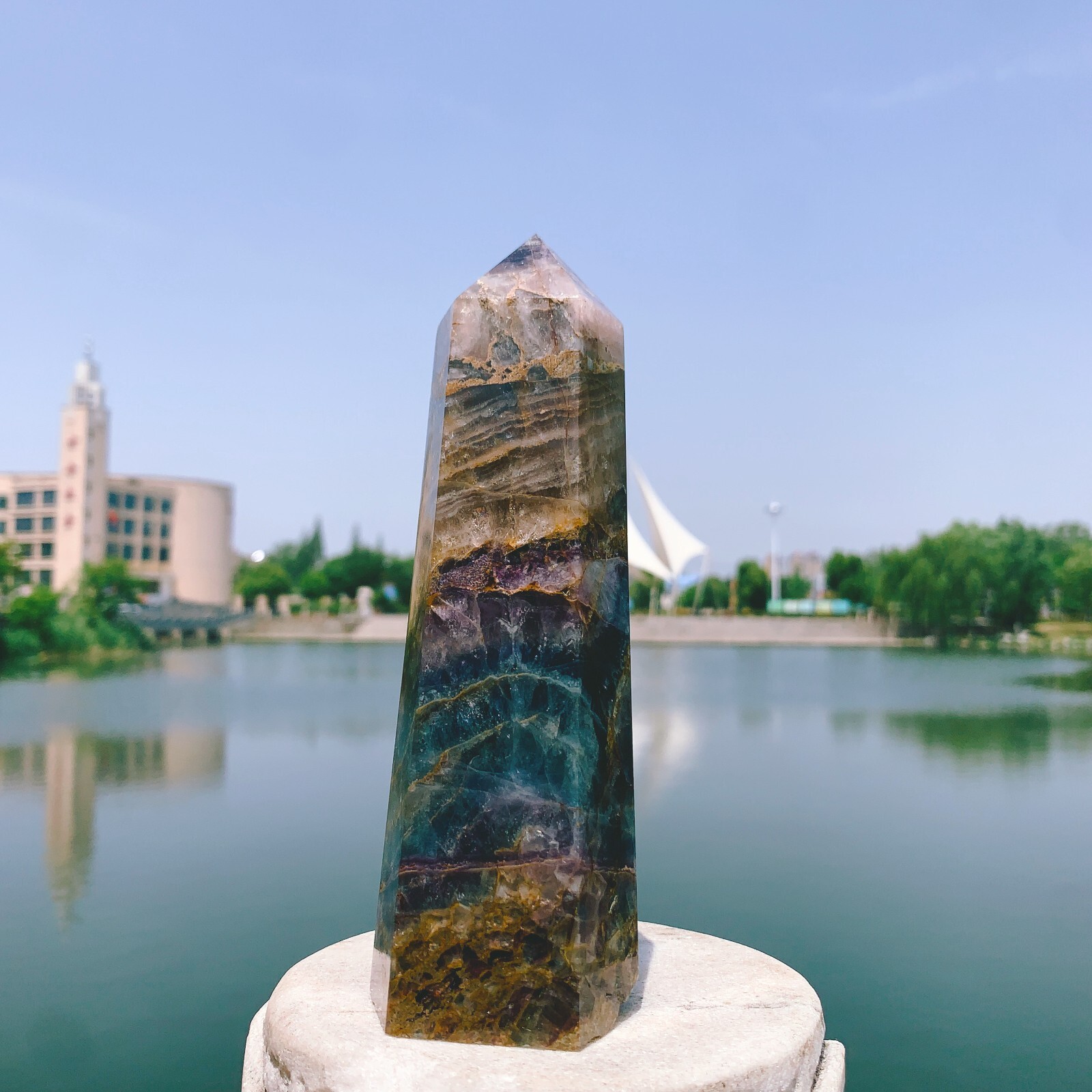 1.92LB Natural color fluorite crystal obelisk point specimen healing