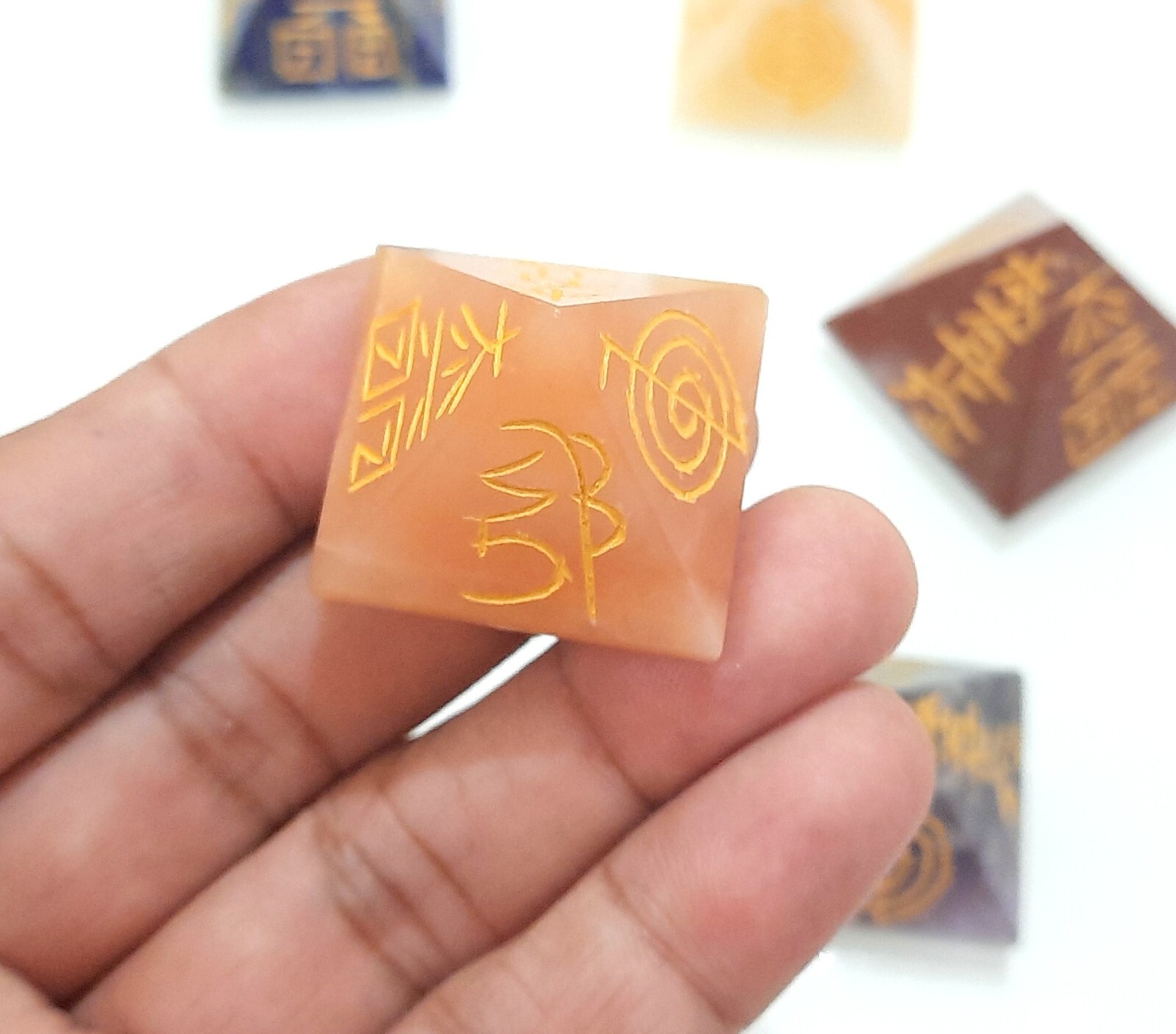 Reiki Sign Engraved Chakra Stone Pyramid Set 7 Chakra Reiki Pyramid Set