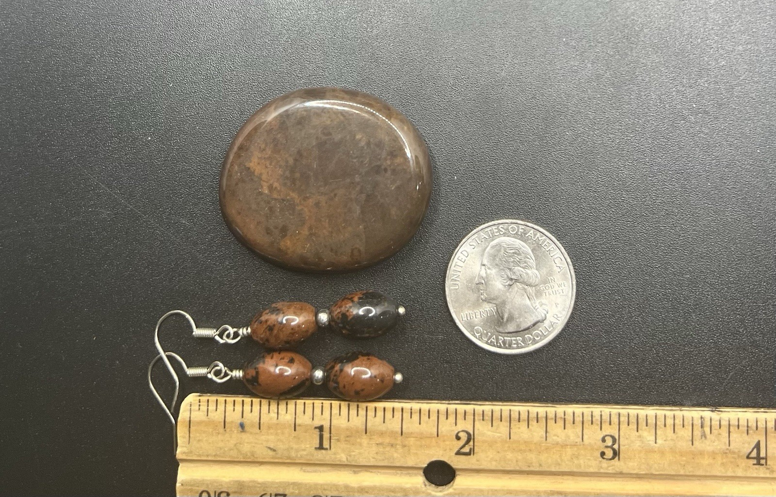 Mahogany Obsidian Polished Stone & Handmade Earrings set