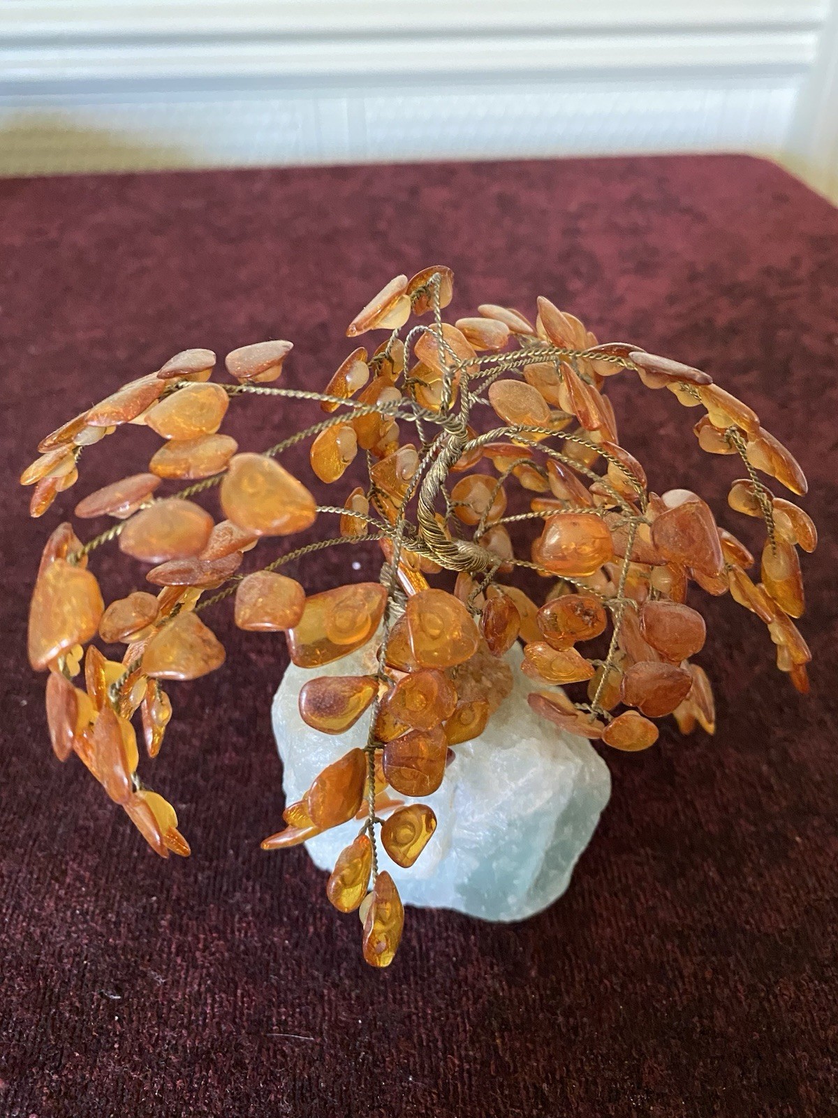 HEAVY PIECE OF QUARTZ CRYSTAL WITH WIRE TREE ADORNED BY TREE RESIN 5”H HEALING