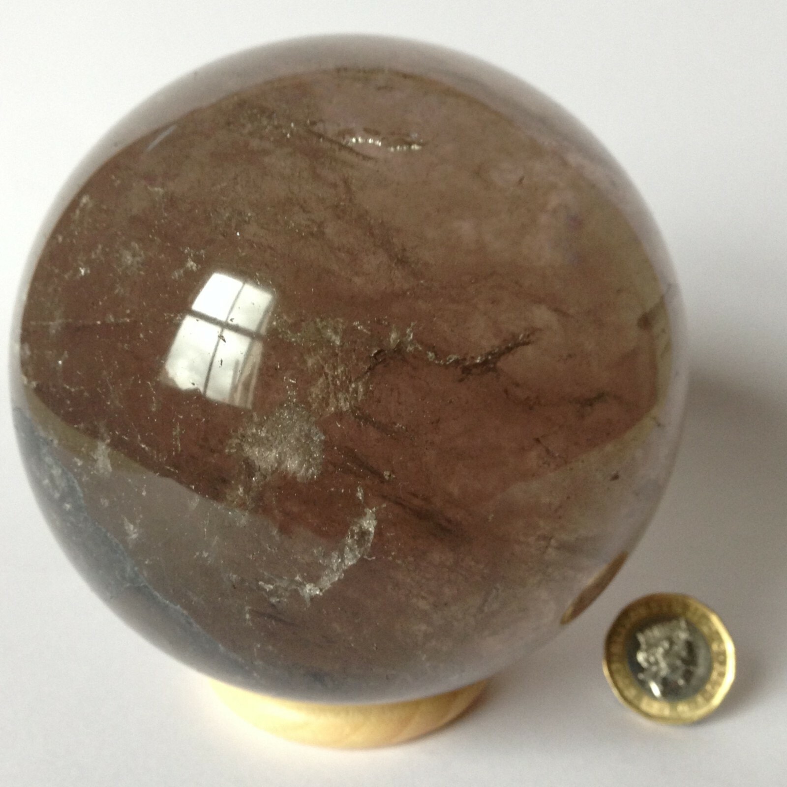 Large Smoky Quartz Crystal Ball Sphere with Haematite Inclusions 1.896Kg 10.74cm