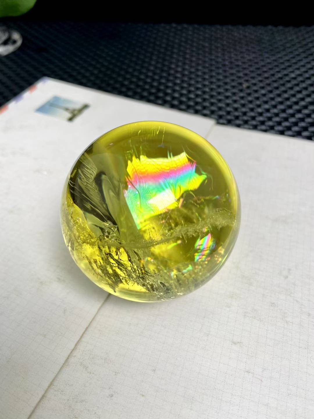 50mm Natural Rainbow Citrine Quartz Sphere Energy Ball Crystal Reiki Decor