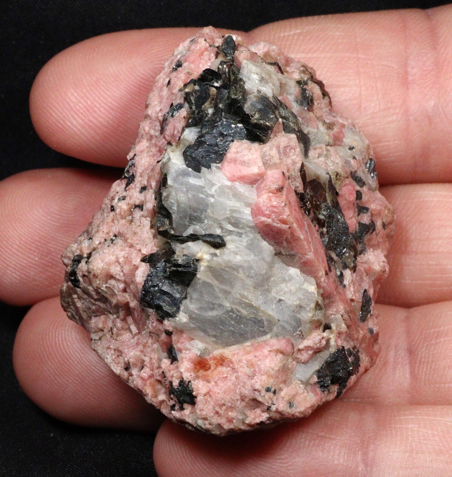 5 cm Rhodonite with Franklinite and Calcite from Franklin, New Jersey
