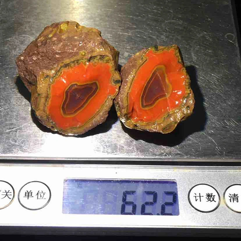 1Pair Rare China Natural Warring States Red Agate Geode Quartz Crystal Slices