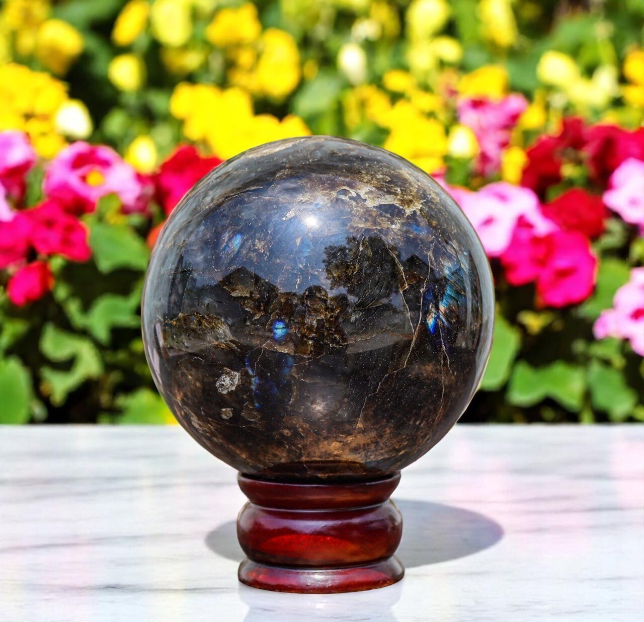 Large Flashy Labradorite Crystal Sphere Handmade Crystal Home Office Decor Ball