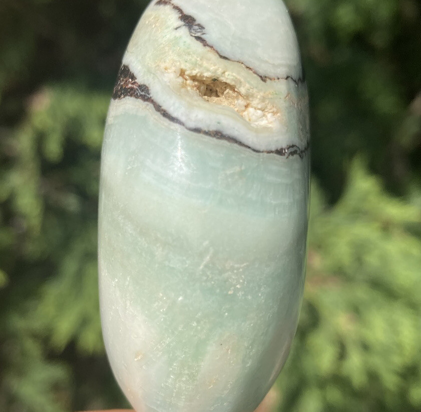 Handmade Polished BLUE ARAGONITE Healing Crystal Palm Stone Pebble CONGO 2.4″