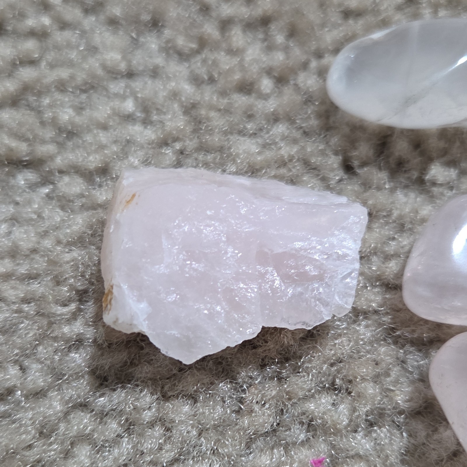 Tumbled & Raw Light Pink and Clear Crystal Stones Lot