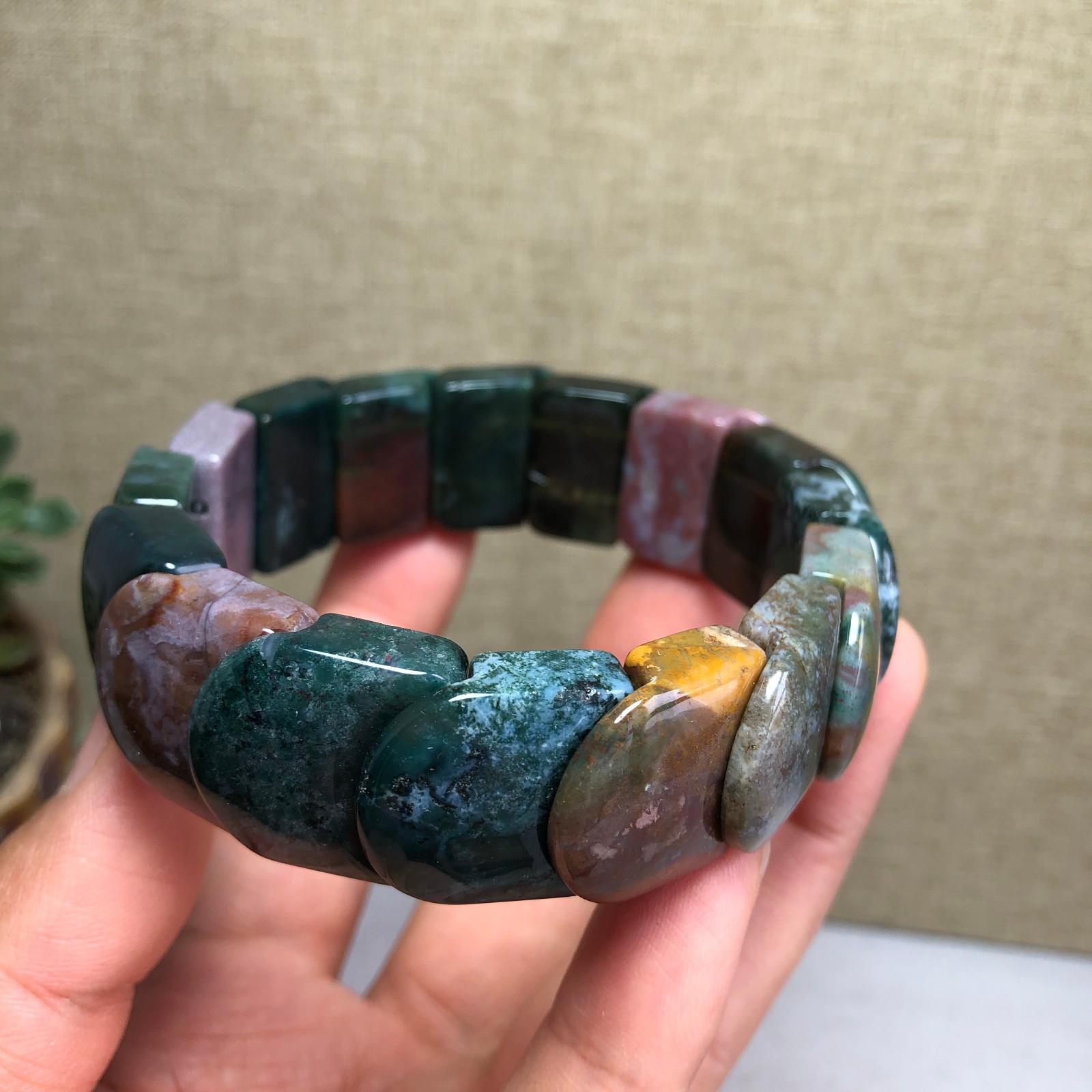 Top Natural Ocean Jasper Stone Bracelet colorful Gemstone Stretch Handmade A6149
