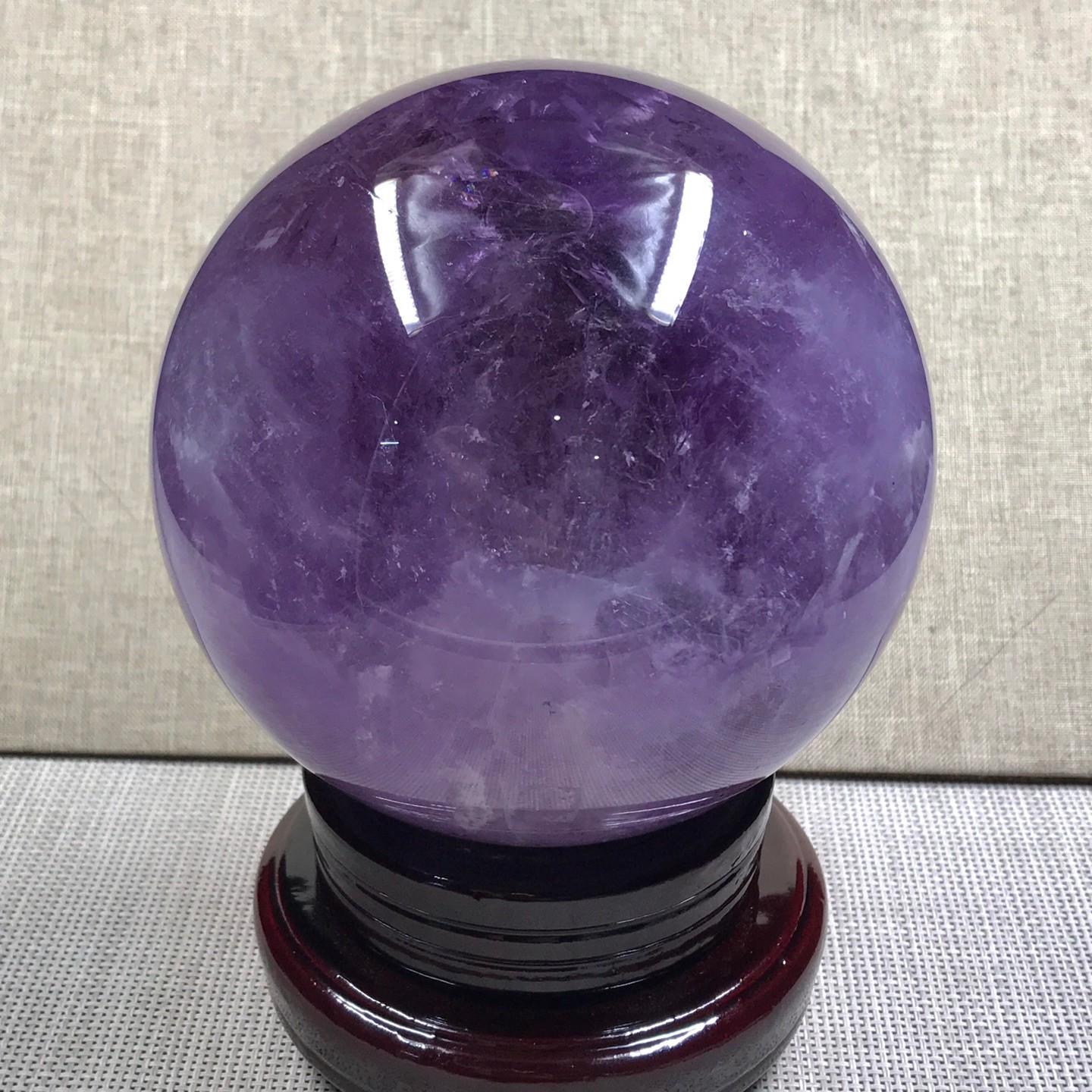 7.6LB Natural Amethyst Sphere Crystal Ball with Wood Stand Healing Feng Shui Dec