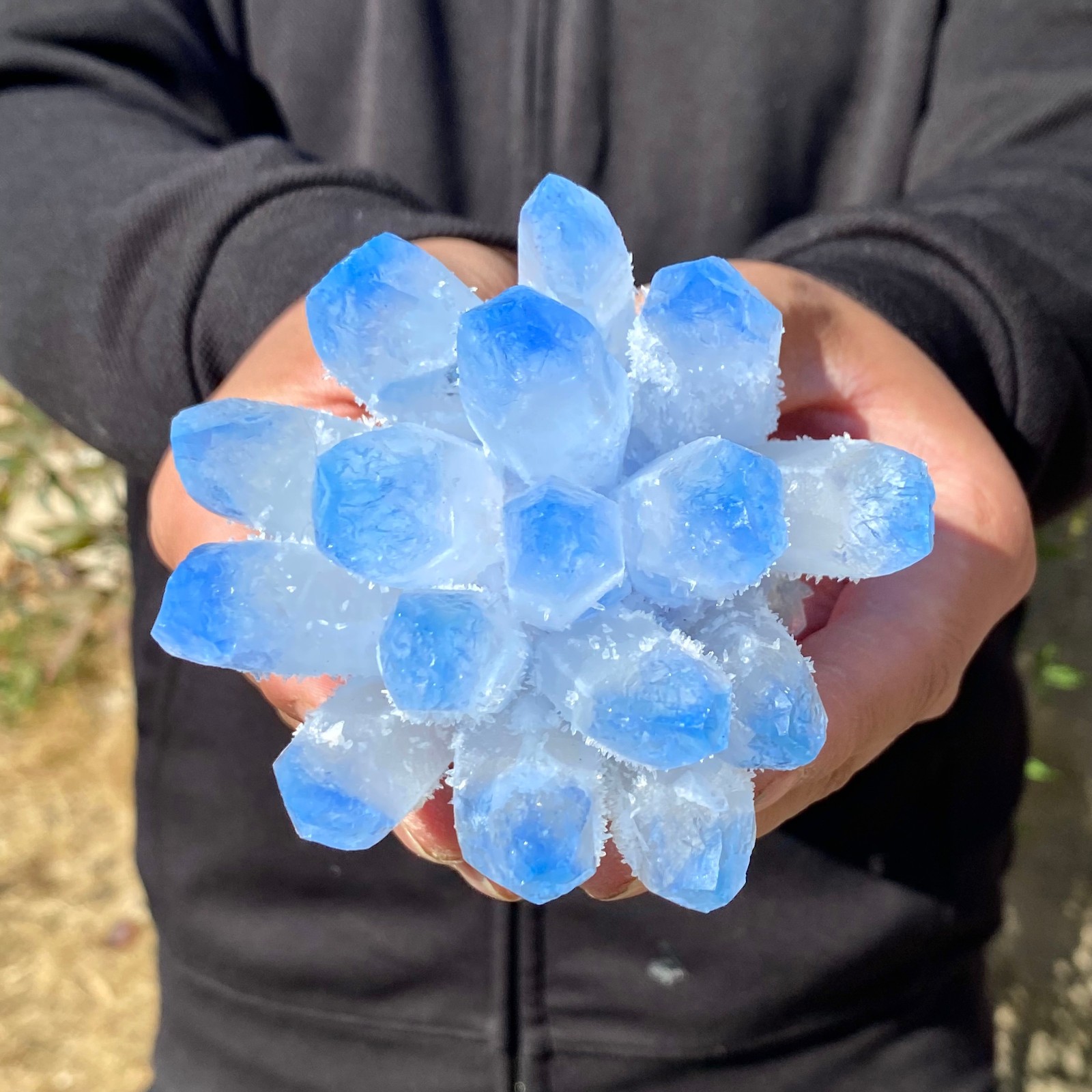 1.16LB Newly discovered blue Phantom Quartz Crystal Cluster mineral samples