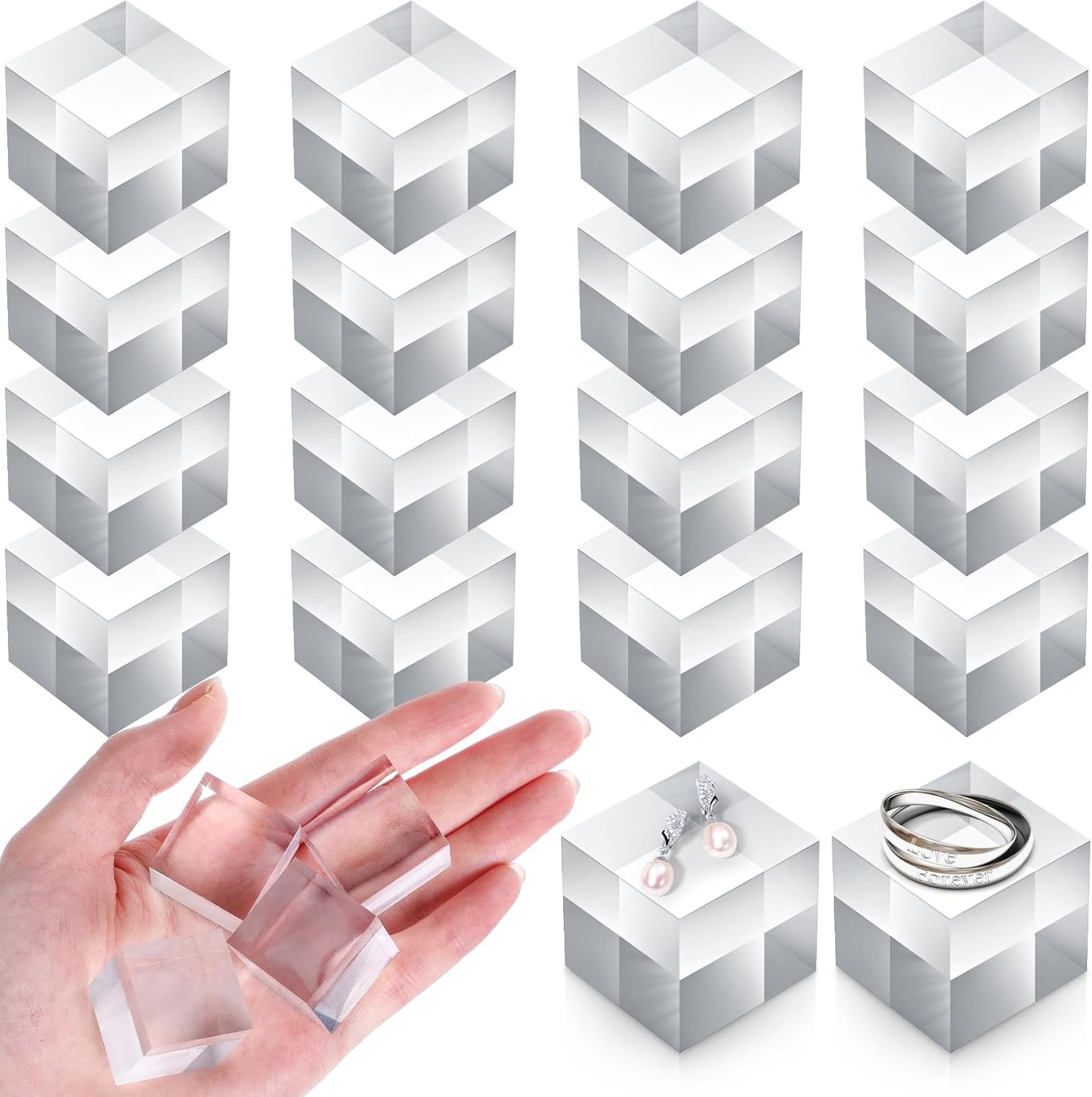 Remerry 16 Pcs Clear Acrylic Blocks Acrylic Square Display Block Clear Polished