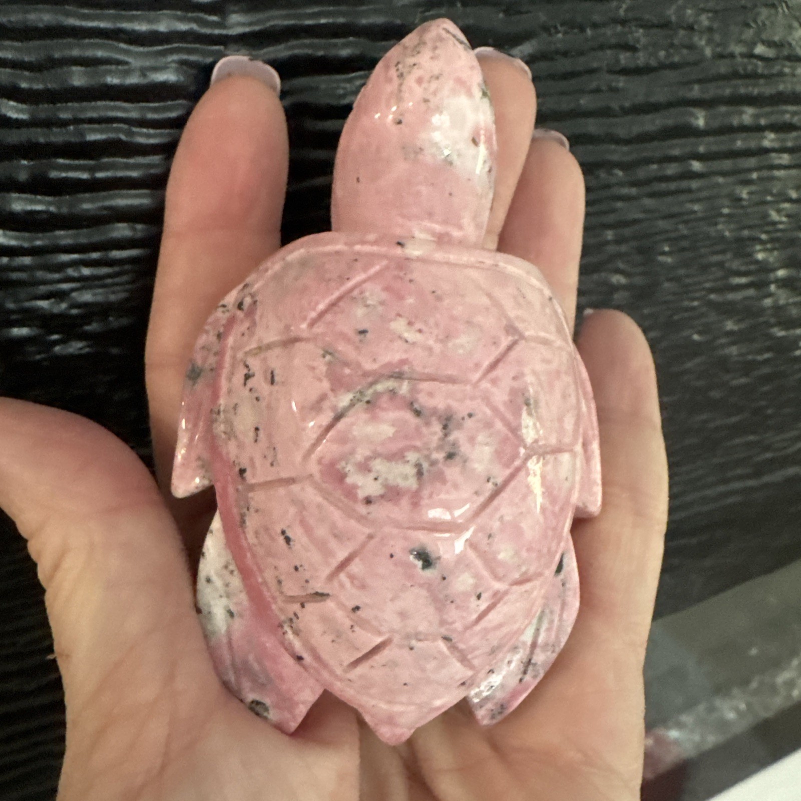 Rhodonite Crystal Turtle Carving 267 Grams 4”