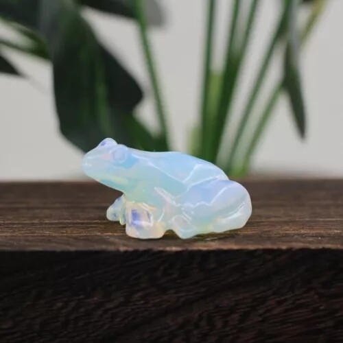 Natural Opal Quartz Crystal Lucky Frog Carved Gemstone Statue Energy Decor US