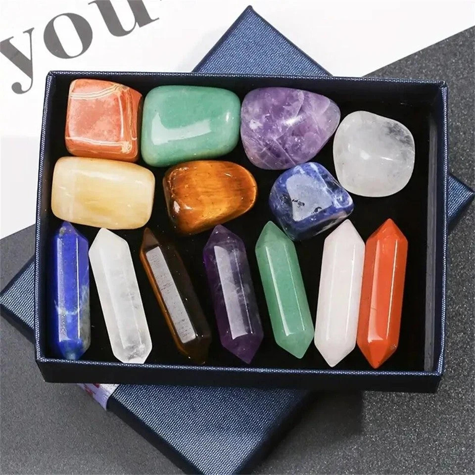 14pcs Pointed Quartz Crystal Chakra Healing Stones and Crystals Set Hexagon Rose
