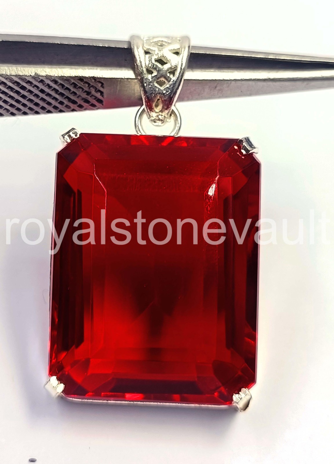 102.5 CT Natural Red Ruby Emerald Cut 925 Silver Pendant Free Chain IGL Gem 6JHN