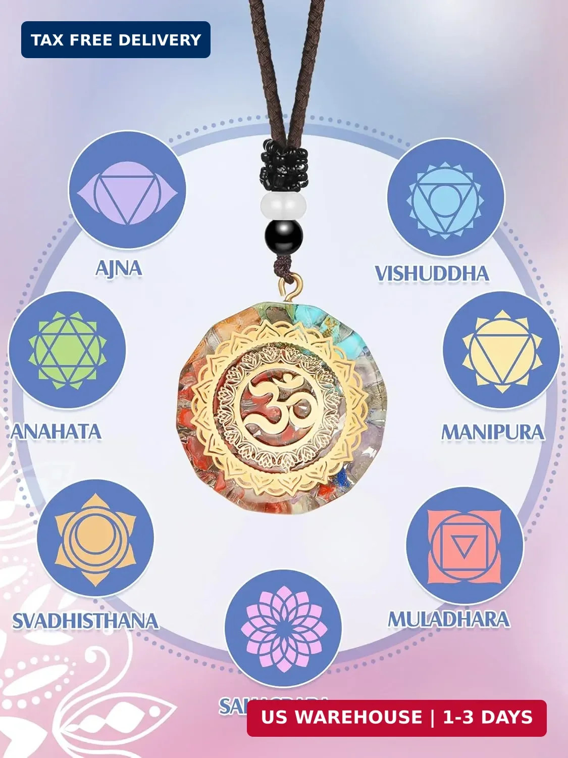 MTLEE 5-Piece Chakra Necklace Set: Orgonite Crystal Pendants, Healing Energy, Un