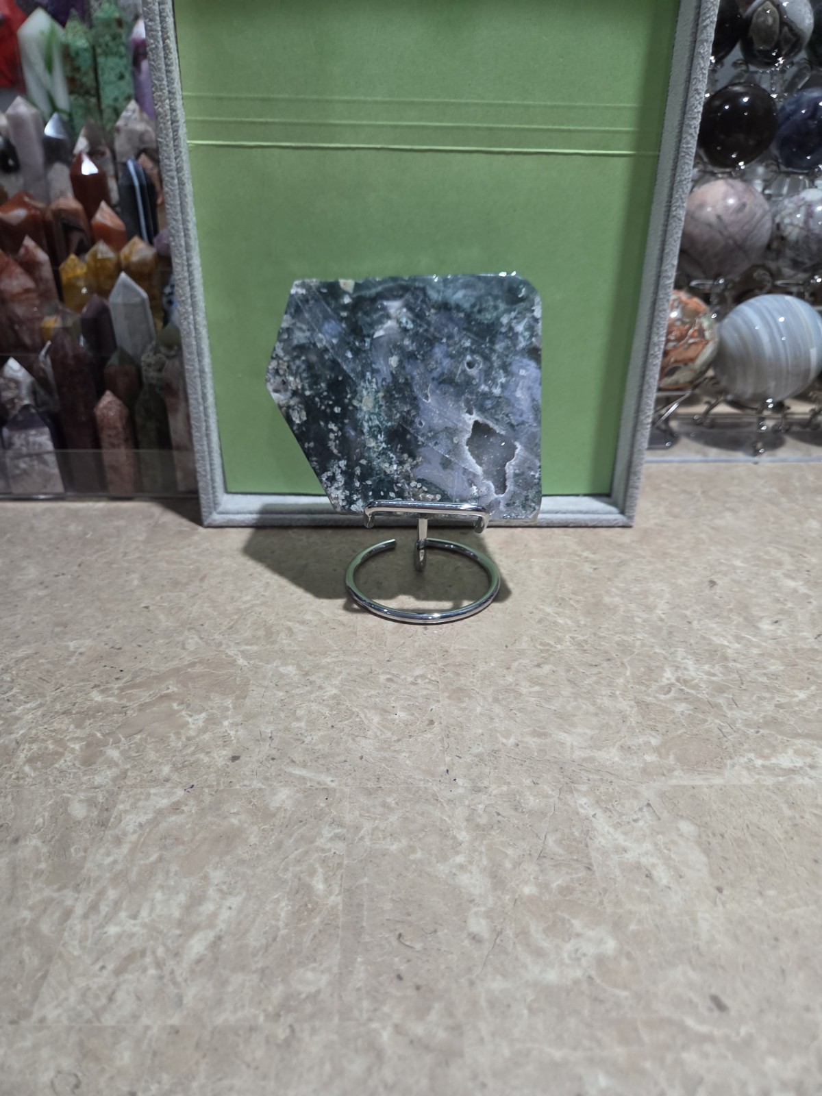 Crystal Blue & Green Moss Agate Slab With Druzy